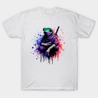 Cool Ninja Samurai Frog Ink Splash T-Shirt